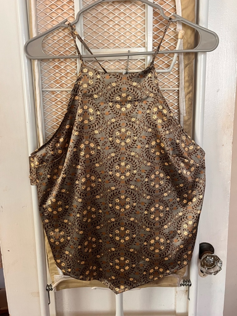 Free People Gold Floral Metallic Halter Tank - Brown Base